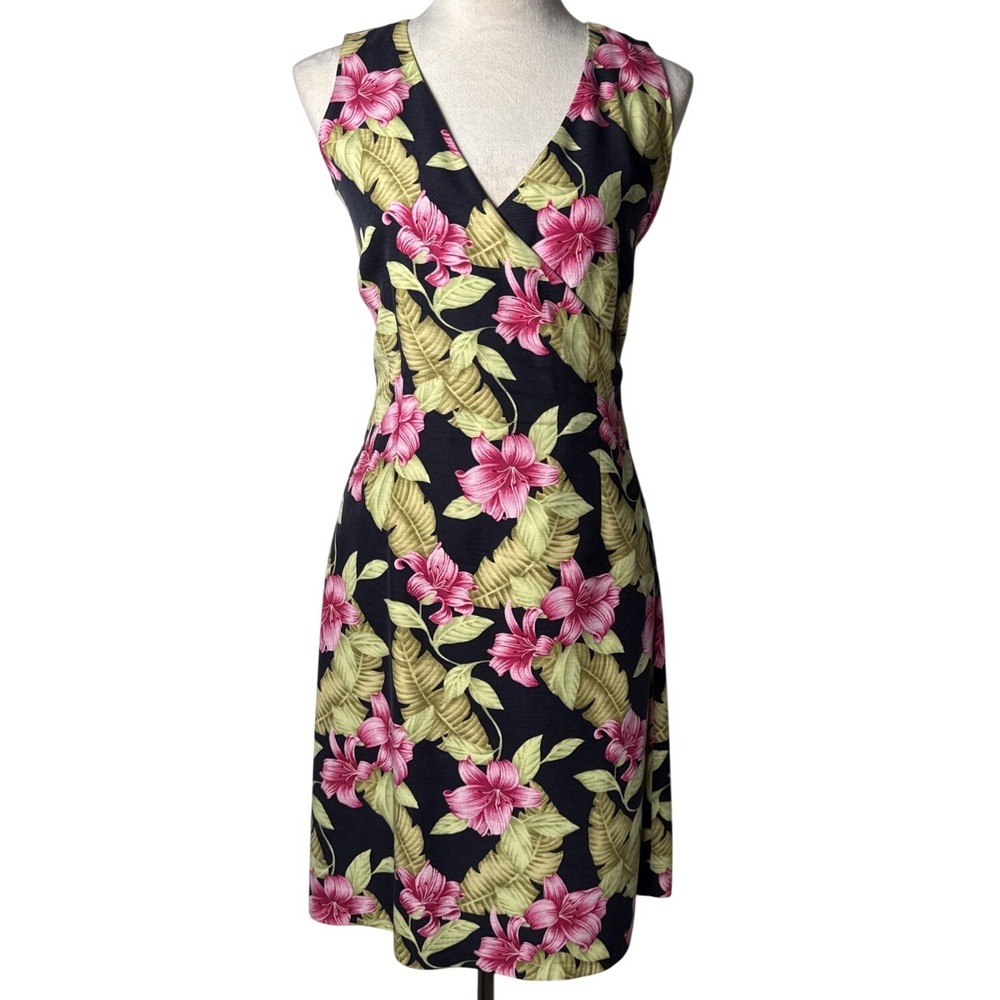 Tommy Bahama 100% Silk Tropical Hibiscus Faux Wrap Sheath Dress‎ Size 4 Resort